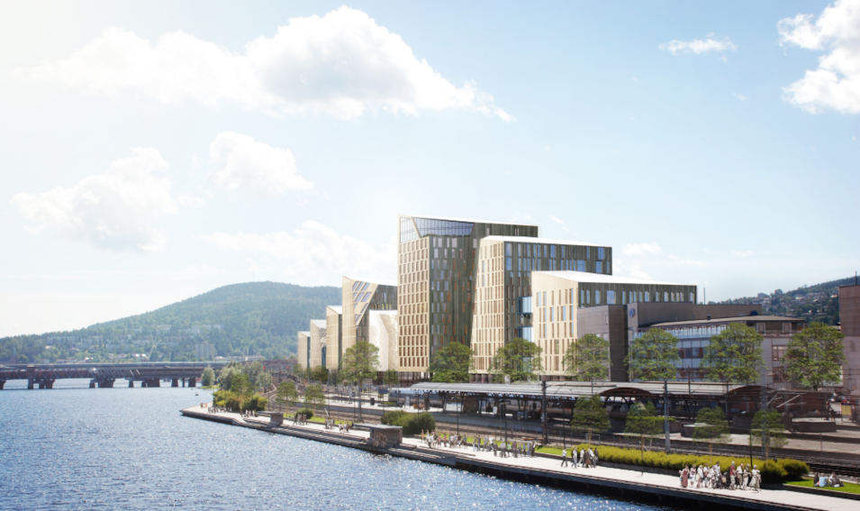 Bilde fra hotell ved elvebredden Drammen